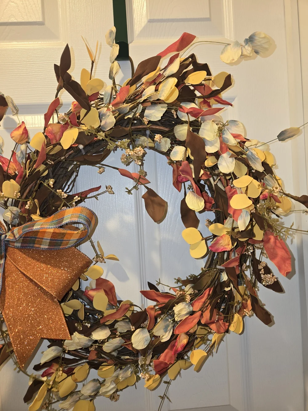 Autumn Harvest Fall Wreath with Orange Plaid Bow
